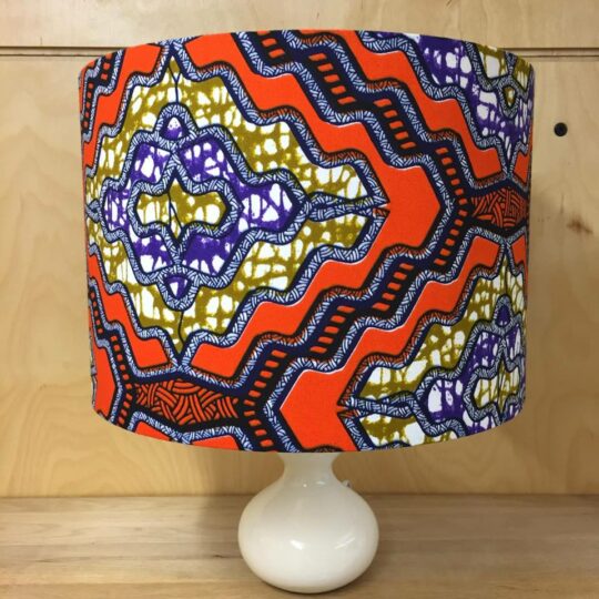 African wax print lampshade in orange, purple & mustard (30cm)