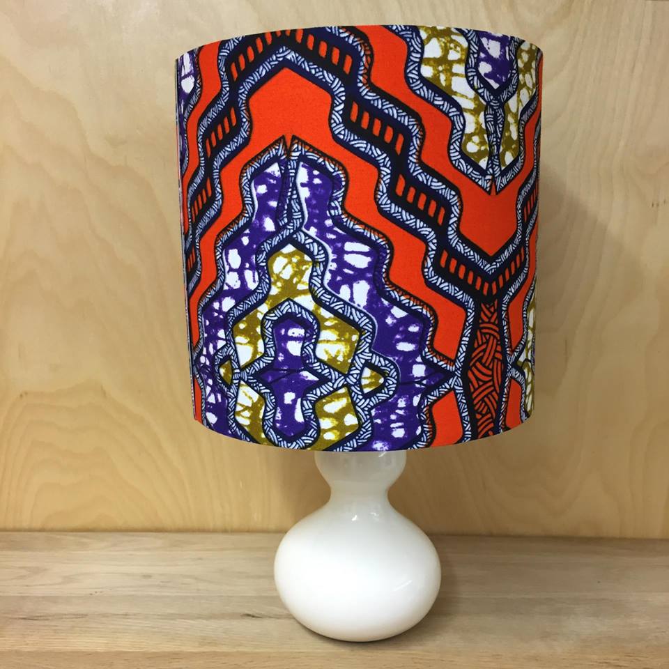 African wax print lampshade in orange, purple & mustard (20cm)